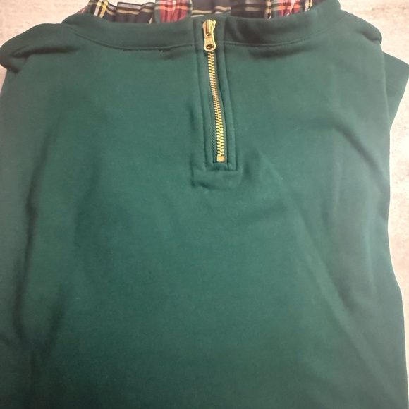 J. Crew Forest Green Top with Plaid Trim - Picture 2 of 4